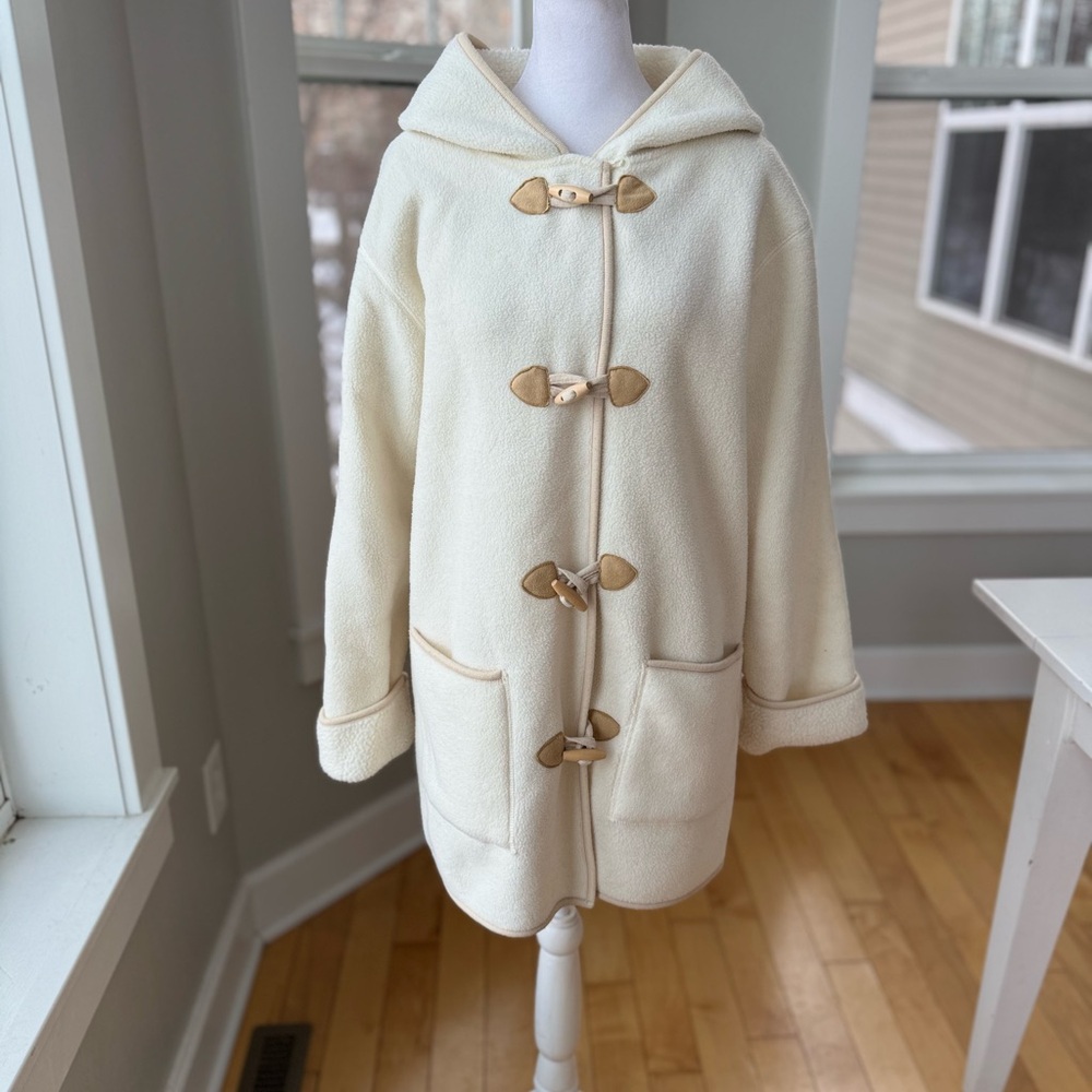 Vintage Crazy Horse Ivory Cream Fleece Hooded Anorak Jacket Coat Size Medium